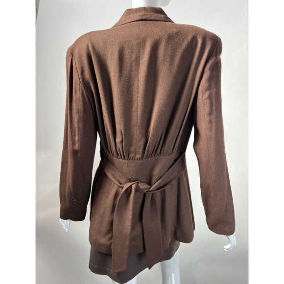 Vintage Express Womens Brown Rayon Blazer Jacket Size 7/8 With Belted Waist & Bu - Picture 4 of 16